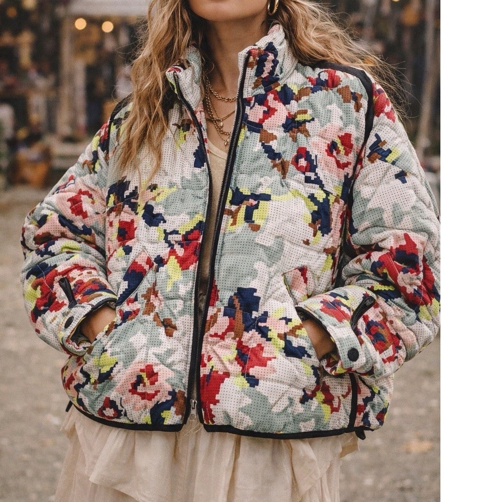 Free People Movement Women's Pippa Jacket Cross Stitch Floral Large NEW $228 ORG